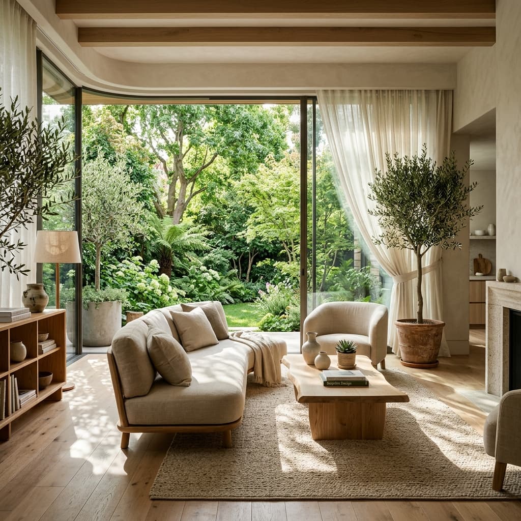 How to integrate nature into your home for better health, sleep and focus. A research-backed guide to circadian lighting, green walls, organic materials, and clean air.