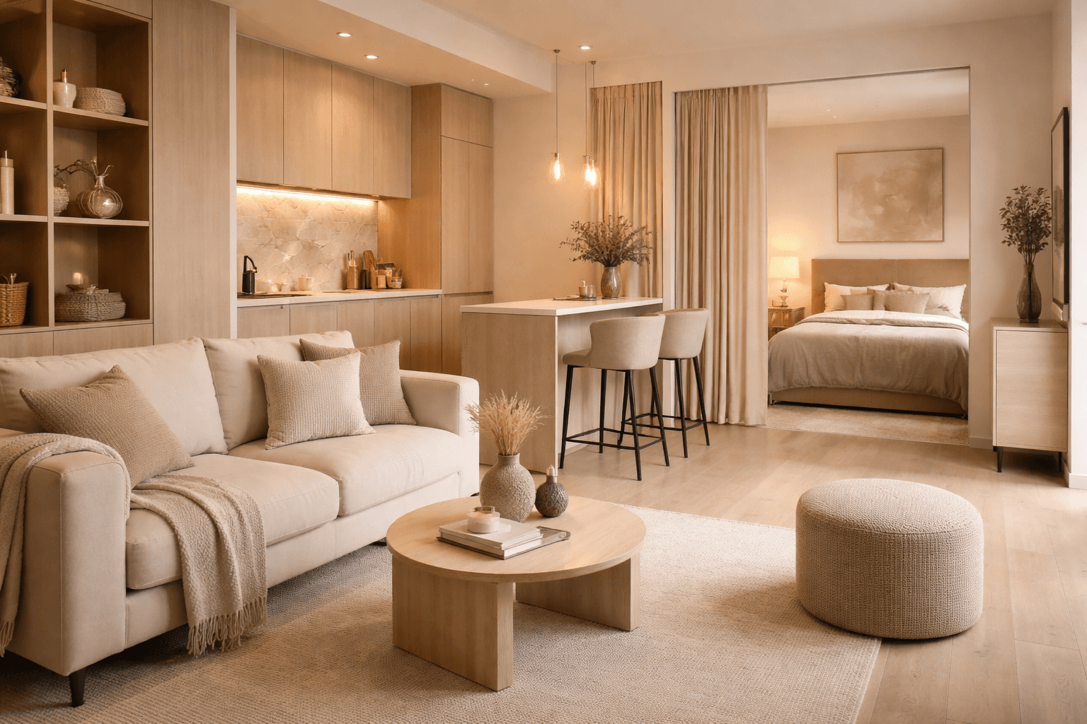 Какие тренды для маленькой квартиры в 2026 году реально работают: мягкое зонирование, встроенное хранение, тёплая палитра, сценарии света и мебель без визуального шума.